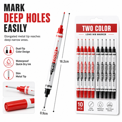 🎁2026 New Arrivals 50% OFF💥10-Pack Dual Long Head Permanent Marker Pens Waterproof Oil-Based Deep Hole Scribing Markers for Woodworking