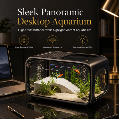 ⏳Time-Limited Special⏰Transparent Panoramic Desktop Fish Tank – Crystal-Clear AS Material, Dual-Function Top Lid & Impact-Resistant Build – Modern Living Decor for Desk & Home 🏠