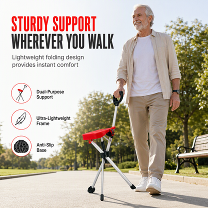 🚶 LIMITED-TIME 40% OFF! ✨ Portable Folding Cane Chair – Dual Walking & Seat, Anti-Slip, Lightweight 🪑
