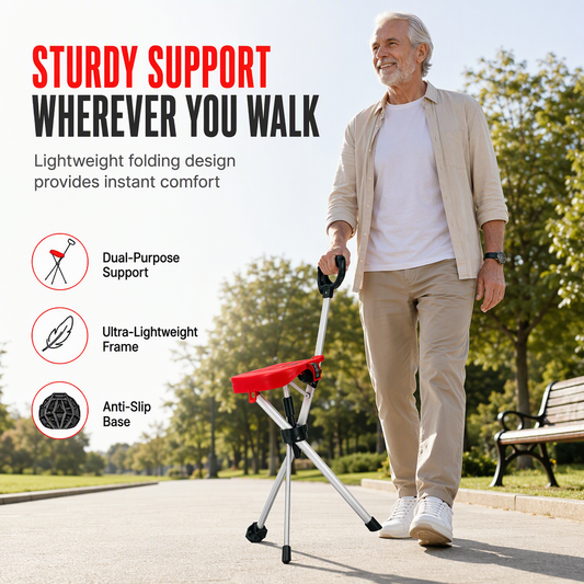 🚶 LIMITED-TIME 40% OFF! ✨ Portable Folding Cane Chair – Dual Walking & Seat, Anti-Slip, Lightweight 🪑